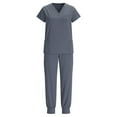 thumbnail image 6 of Pxxlle Scrubs for Women Set Jogger Pants and V Neck Short Sleeve Scrub Tops Solid Color Nursing Uniform with Pockets Gray M, 6 of 10