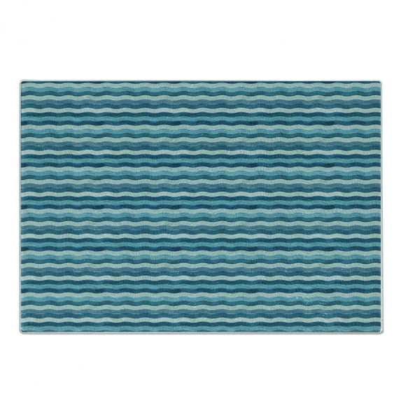 Abstract Cutting Board, Ocean Themed Wave Design Marine Art Aquatic Color Palette Horizontal Lines, Decorative Tempered Glass Cutting and Serving Board, Small Size, Teal Turquoise, by Ambesonne