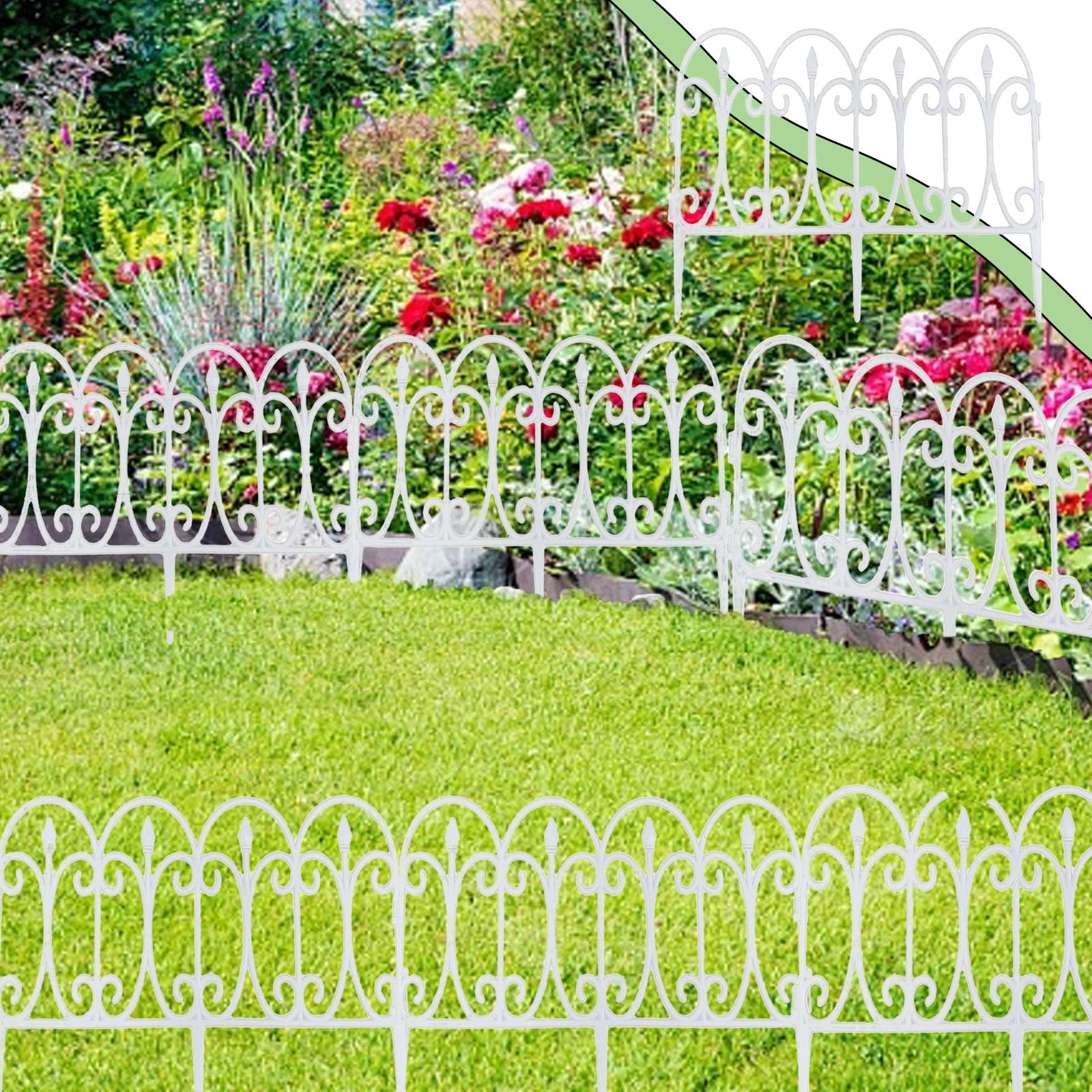 Plastic Garden Picket Fence 5-Pack, Modular Lawn and Flowerbed Edging, Decorative Yard Border, Outdoor Garden Barrier Set, Protective Fence Panels, Landscaping Divider Accessories