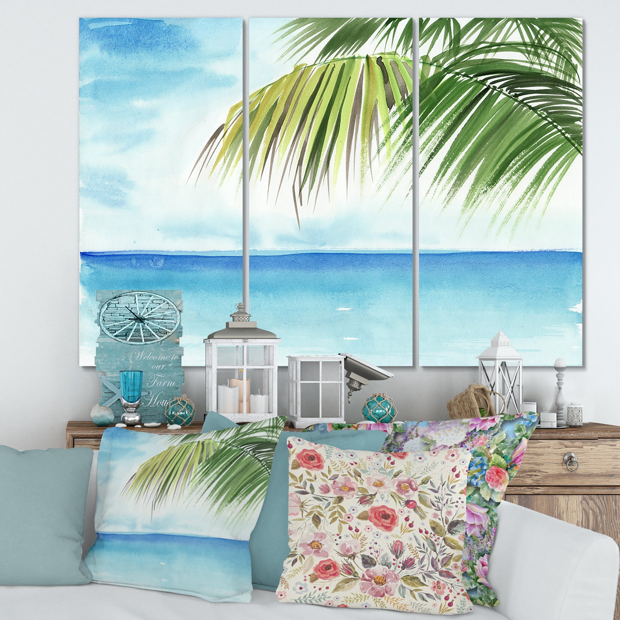 Designart ' Palm Beach Resort At Sunrise III ' Nautical & Coastal Canvas Wall Art Print