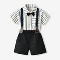thumbnail image 2 of Coerni Toddler Kids Summer Clothes Striped Lapel Tie Tops Casual Overall Shorts Set Baby Boys Playwear 2PCS Outfits Hawaii Holiday Set, 2 of 9