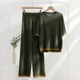 thumbnail image 3 of Womens 2 Piece Set 2 Piece Summer Outfits for Women Clothing Set Female Round Neck Short Sleeve Tops Pants Sets Full Pant Style S_369 Women's Tracksuits Green-1 XL, 3 of 5