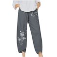 thumbnail image 1 of Pantalon Large Brodé en Coton et en Lin Décontracté pour Femmes, 1 of 4