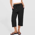 thumbnail image 7 of 2026 Summer Wide Leg Capri Pants for Women Drawstring Elastic Waist Casual Cropped Trousers with Pockets Black XXL, 7 of 7
