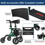 MAXWALK All-Terrain Rollator Walker for Seniors, 10 Rubber Wheels Foldable Walker with Padded Seat, Height Adjustable Mobility Walking Aid, Green