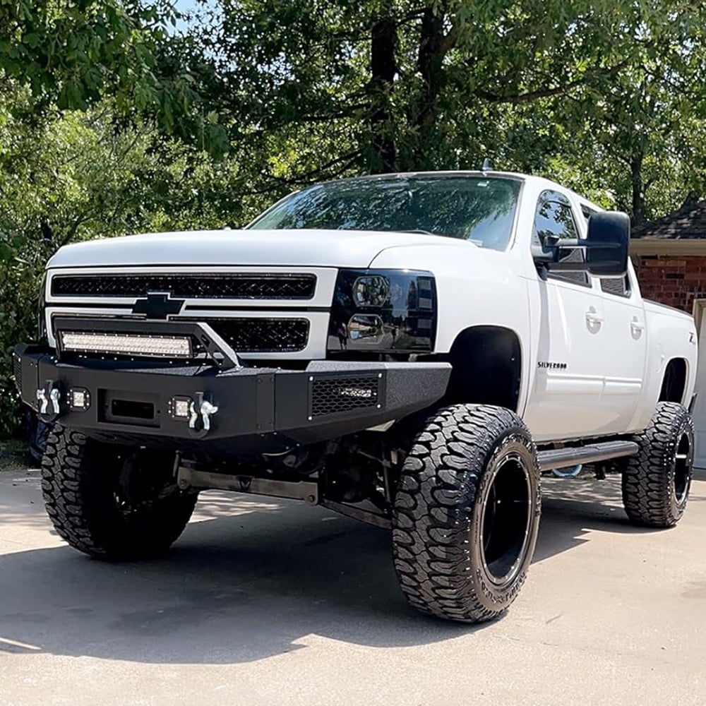 Vijay Compatible with 2007-2008-2009-2010-2011-2012-2013 Chevy Silverado 1500 Front Bumper Textured Black Steel with Light and D-ring