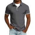 thumbnail image 2 of dgysar Mens Summer Polo Shirt, Color Block Contrast Design Lapel Collar Button Up Quarter Sleeve Loose Fit Polyester Synthetic Breathable Quick Dry Garment, Dark Gray, M, 2 of 3