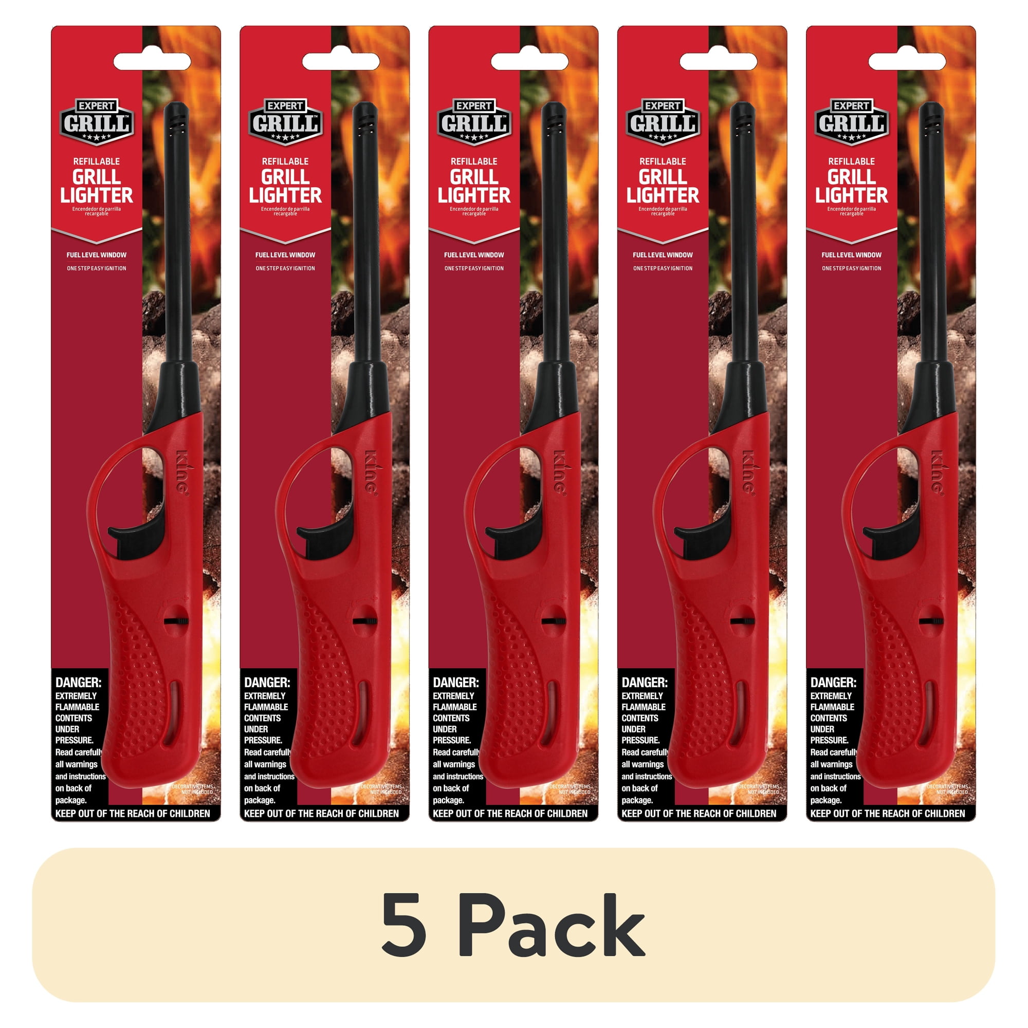 (5 pack) Expert Grill Refillable Utility Lighter, Red, 1-Pack