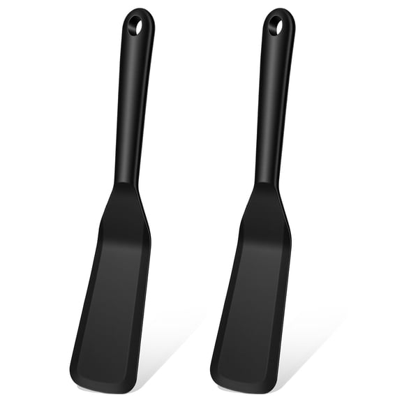 2Pcs Black Silicone Thin Omelet Turner, Heat-Resistant Skinny Crepe Flipper Serving Pancake Spatula for Egg Cake Pizza Steak Omelet Crepes