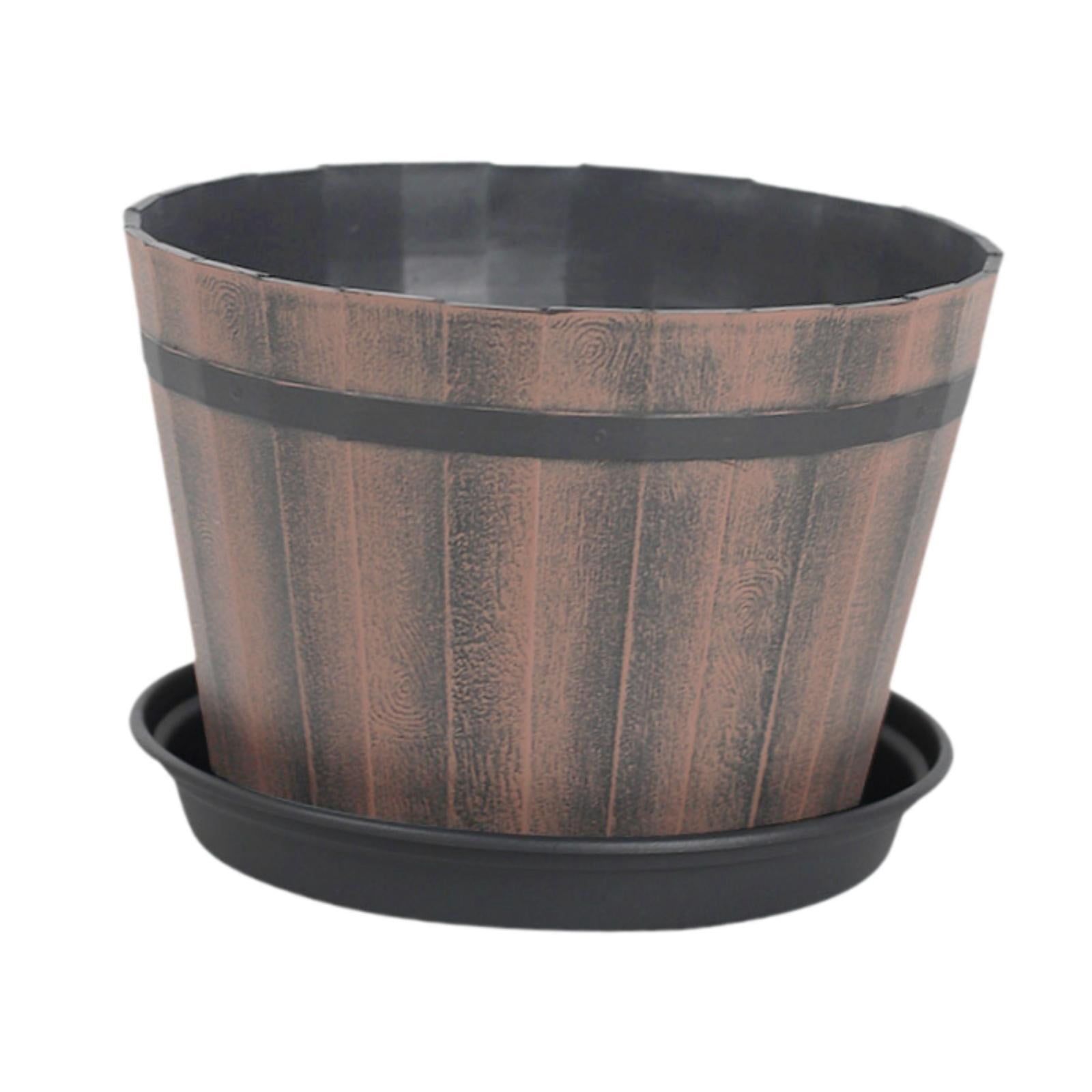 oshhni Bucket Barrel Garden Planter Rustic Flower Planter Pot for Home Indoor Plant 12inch