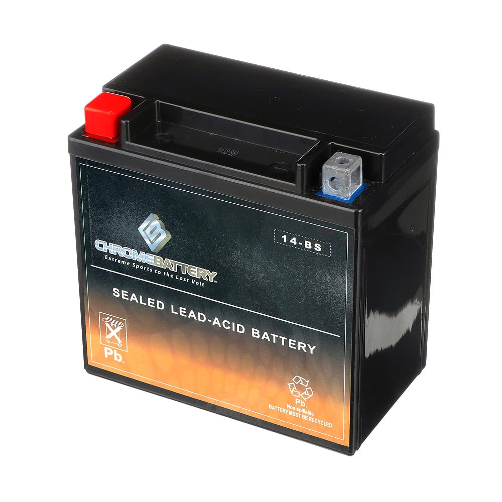 Chrome Battery Ytx14-bs (14-bs 12 Volts,12 Ah, 200 Cca) Motorcycle Battery for Honda A.c.e. Deluxe 750cc 02-'03