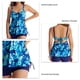 thumbnail image 5 of Trajes de baño de 2 piezas para mujer, top y pantalones cortos estampados a la moda con cordón sin espalda, traje de baño para mujer, estampado azul y verde y pantalones azul marino S, 5 of 6