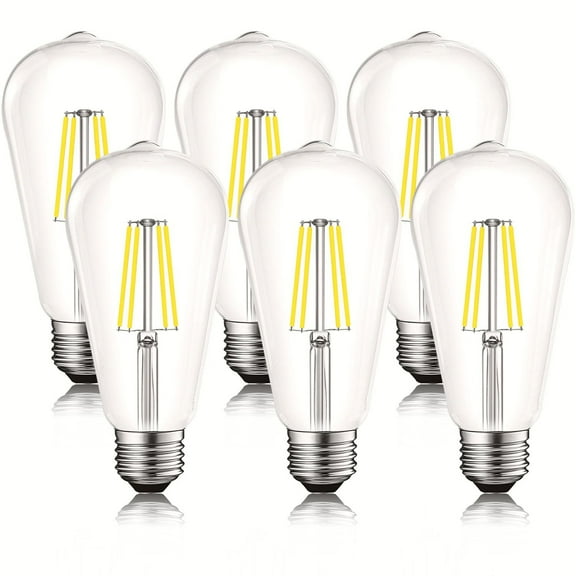 Luxrite LED Edison Bulb 75W Equivalent ST19 ST58 5000K Bright White 800 Lumens Dimmable 8W Damp Rated UL E26 6 Pack