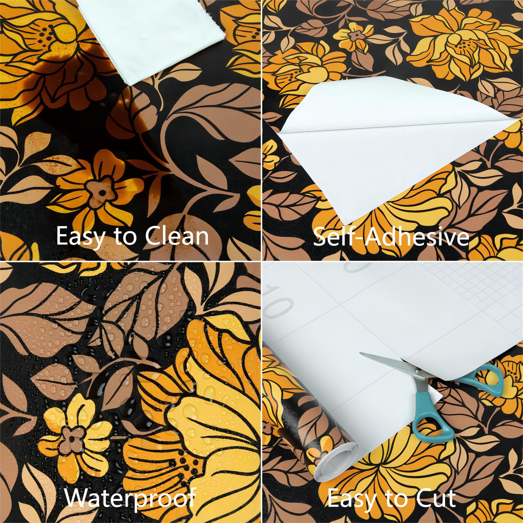 UMIGGEE Floral Wallpaper Peel and Stick Wallpaper Peony Wall Paper 17.7-in x 118-in Self Adhesive Black Flower Wallpaper Contact Paper Home Decor Wall Covering Old Furniture Renovation