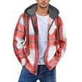 thumbnail image 2 of Mens Plaid Flannel Hooded Shacket, Long Sleeve Casual Zip up Oversized Hoodie Jacket, Loose Fit Everyday Streetwear Outerwear Red, 2 of 5