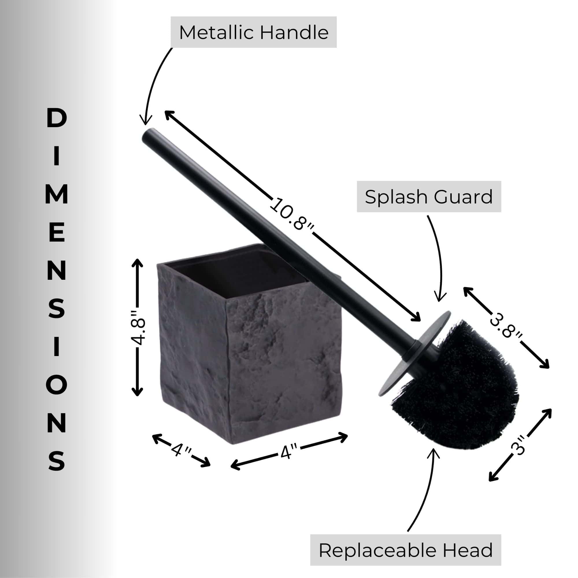 Evideco French Home Goods Stone Commercial Stone Black Toilet Brush & Holder Set with Toilet Brush, Black