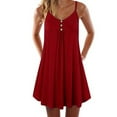 thumbnail image 1 of Leutsin Ladies V-neck Mid-Waist Loose Button Solid Color Sleeveless Suspender Dress, 1 of 5