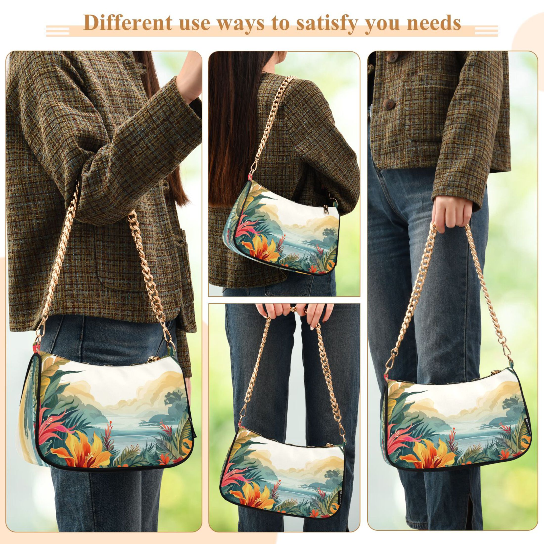 Ryvnso Palm Leaves Landscape Womens Chain Shoulder Bag Tote Handbags Clutch Hobo Purse with Zipper for Travel