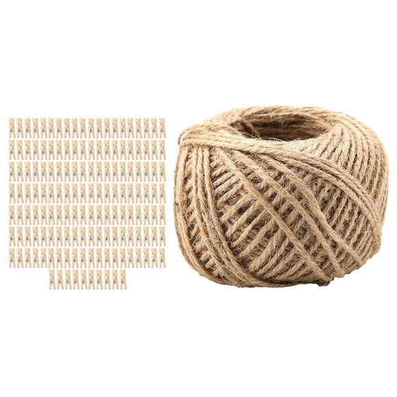 250 pinzas de madera natural para ropa con 1 rollo de 50 metros de hilo de yute