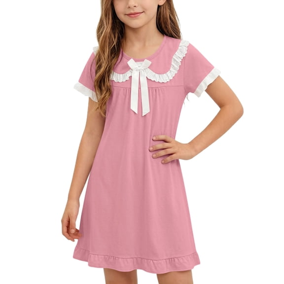 Girls Dresses Casual Soft Short Sleeve A Line Flowy Round Neck Comfy Lightweight Leisure Everyday Wear