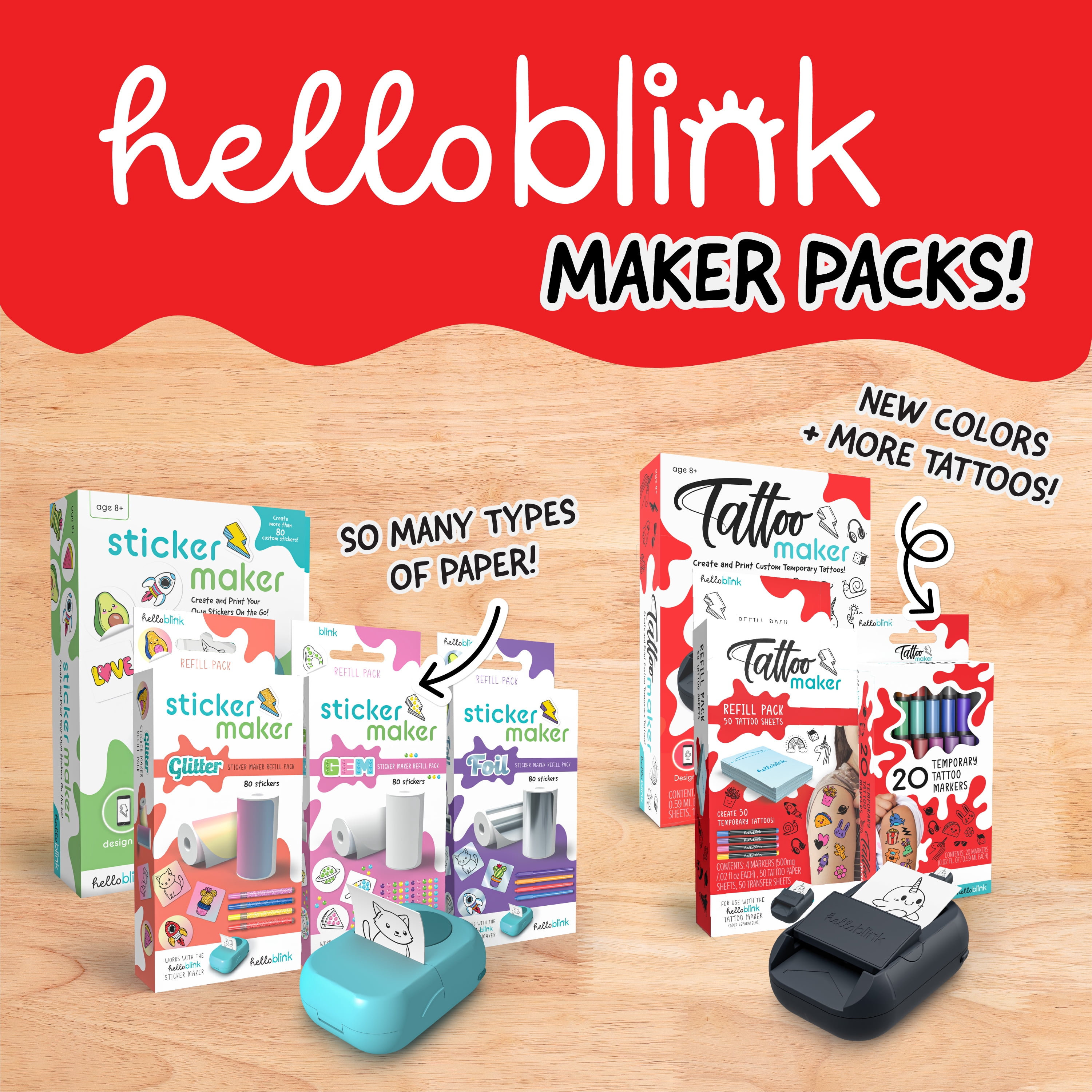 Hello Blink Tattoo Maker Custom Temporary Body Art Refill Pack for Kids Ages 8 and up.