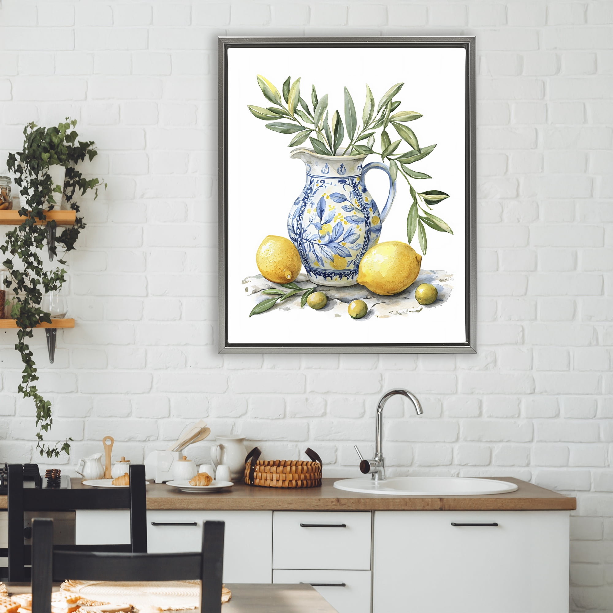 Stupell Industries Lemon & Olive Branch Still Life Gray Framed Floater Canvas Wall Art, design by LSR Design Studio