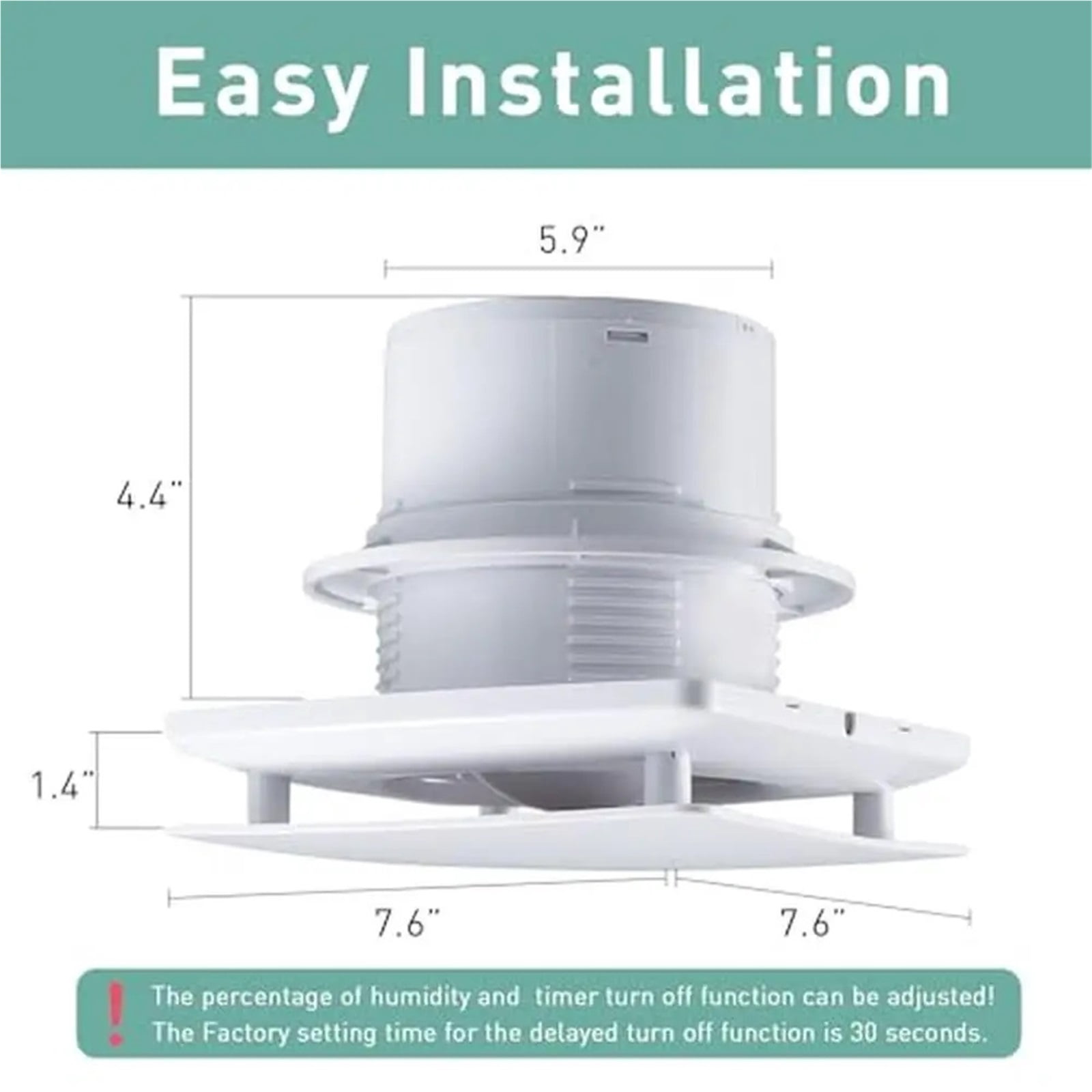 Bathroom Exhaust Fan Humidity Sensor Timer 5.9 In Quiet 110 CFM Ceiling Wall-Mount Ventilation Dual Baffle Design ABS