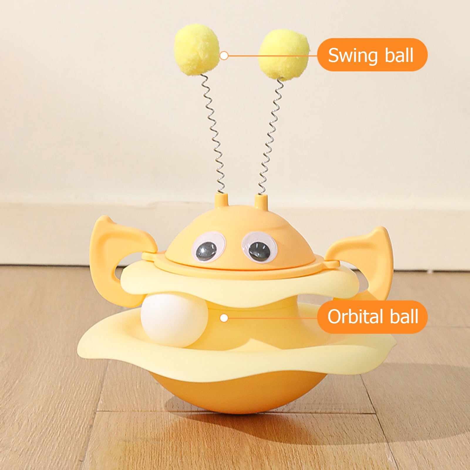 YIFAEUX Cat Ball Track Toy Interactive Bee Shaped Cat Tower with Roller Ball Turntable Tumbler Cat Toy with Spring Pompom Ball for Indoor Cats