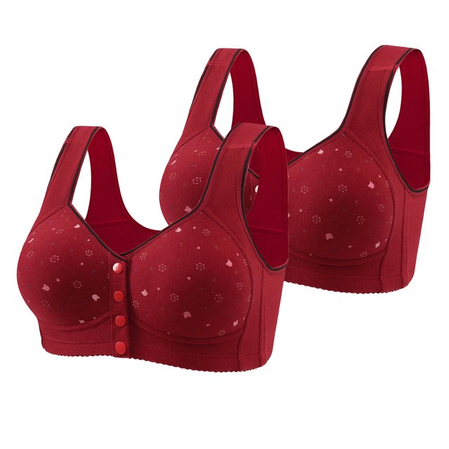 Tumotour 2Pc Front Closure Bras for Women Seamless Wireless Comfort Supportive Everyday Bras Full Coverage Printed Lifting Bras Convenient Snap Closing Bra Push Up Bras for Yoga Daily Workout Lounging