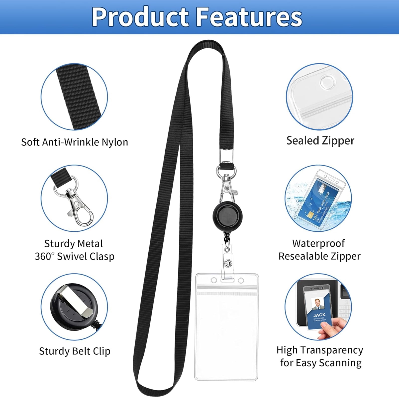 DIYMAG24 Pcs ID Badges Holder, Clear ID Card Holder with Clip & 25in Retractable Lanyards for Office/School(Black)