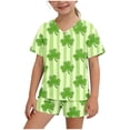thumbnail image 2 of Girls Boys St. Patrick's Day Outfits 2PC Comfy Casual Printed Short Sleeve V Neck Pullover Top with Shorts Sets with Pockets Mint Green 2 11-12 Years, 2 of 7