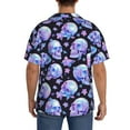 thumbnail image 3 of Lsque blue Skull flower print Men's Cuban Collar Short Sleeve Shirt Summer Beachwear Casual Button Down Fashionable Vacation Leisure Shirt-X-Large, 3 of 7