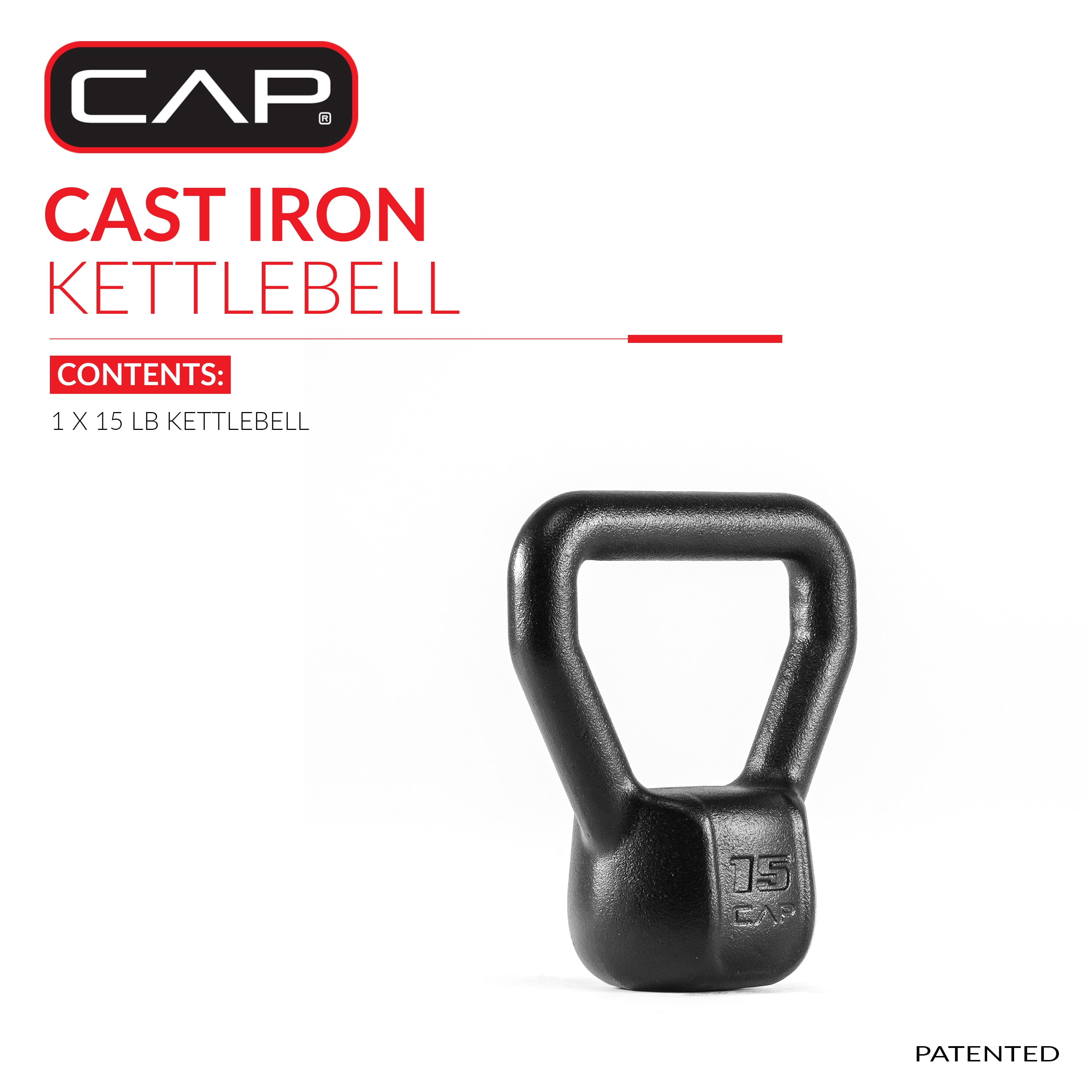 CAP Barbell Cast Iron Kettlebell, Home Gym Strength Training Weight, 15 lb