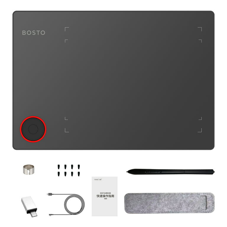 BOSTO T608 Art Graphics Drawing Tablet Digital Art Creation Sketch 8 x 6  Inch with Battery-free Stylus 8 Pen Nibs 8192 Levels Pressure 4  Customizable