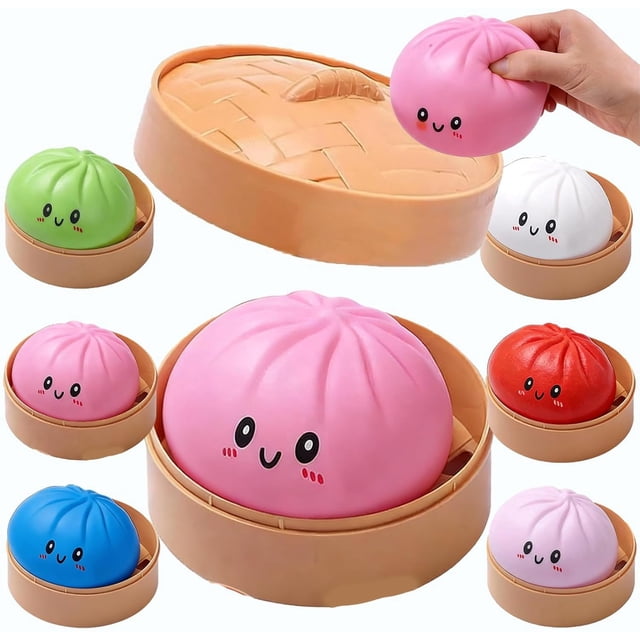 Giant Dumpling Squishy, 4 Inch Jumbo Dumpling Stress Ball, Rainbow Mystery Squishy Bun, Soft Squeeze Decompression Dough for Adults, Anxiety Relief Fidget
