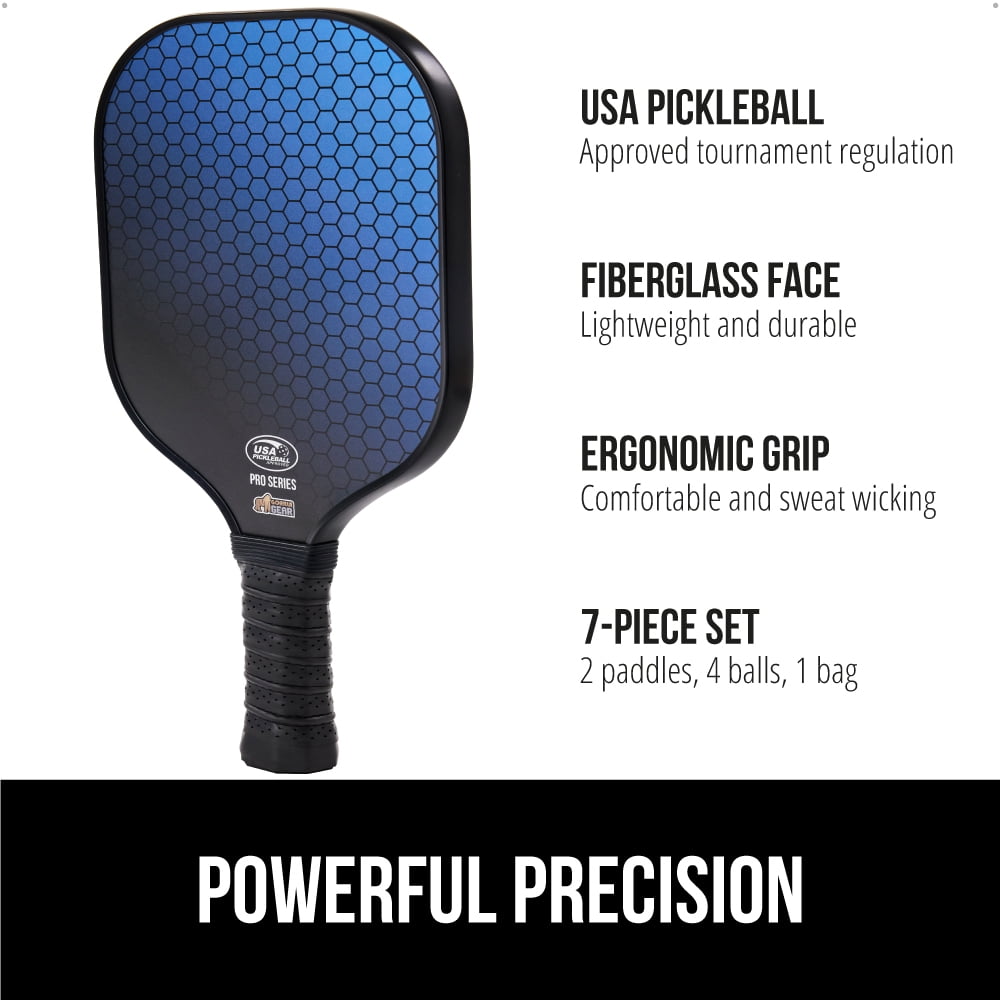 Gorilla Gear Pickleball Paddle Set of 2 with Pickleball Balls, Bag, USAPA Approved Fiberglass Racket, Blue