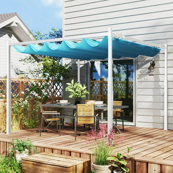 Outsunny 10' x 10' Retractable Pergola with Magnetic Fixture, UPF30  Patio Pergola, Blue