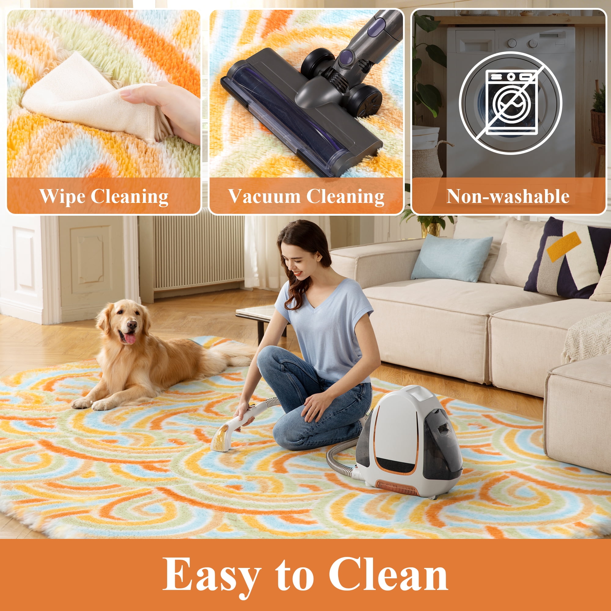 MeyJey 5'x 8' Shag Area Rug, Soft Fluffy Area Rugs for Kids Room Living Room Bedroom Decor Carpet, Orange