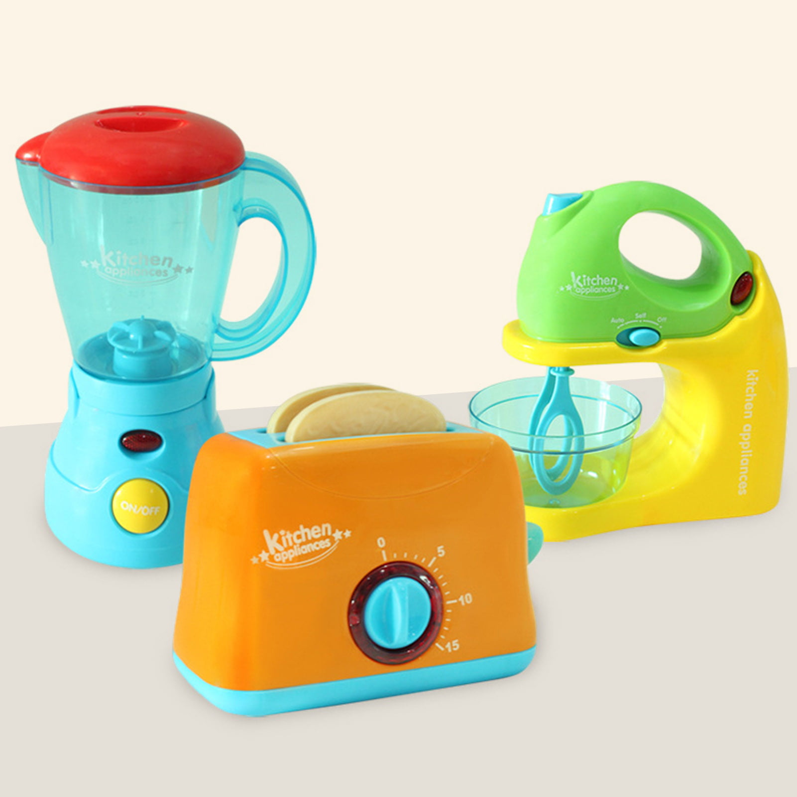 Kitchen Appliances Toy,Kids Kitchen Pretend Accessories Play Set,Coffee  Maker Machine,Blender,Mixer and Kettle with Realistic Light and Sounds,Play