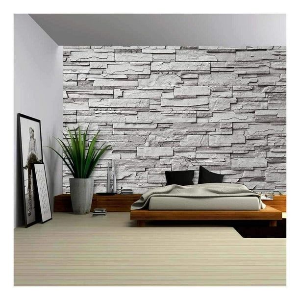 Wall26 100"x144" Gray Stone Peel and Stick Wallpaper Removable Wall