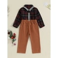 thumbnail image 4 of Argulvti Toddler Boy Gentleman Set Plaid Printed Long Sleeve Button Down Shirt with Bowtie + Suspender Pants Outfit, 4 of 9