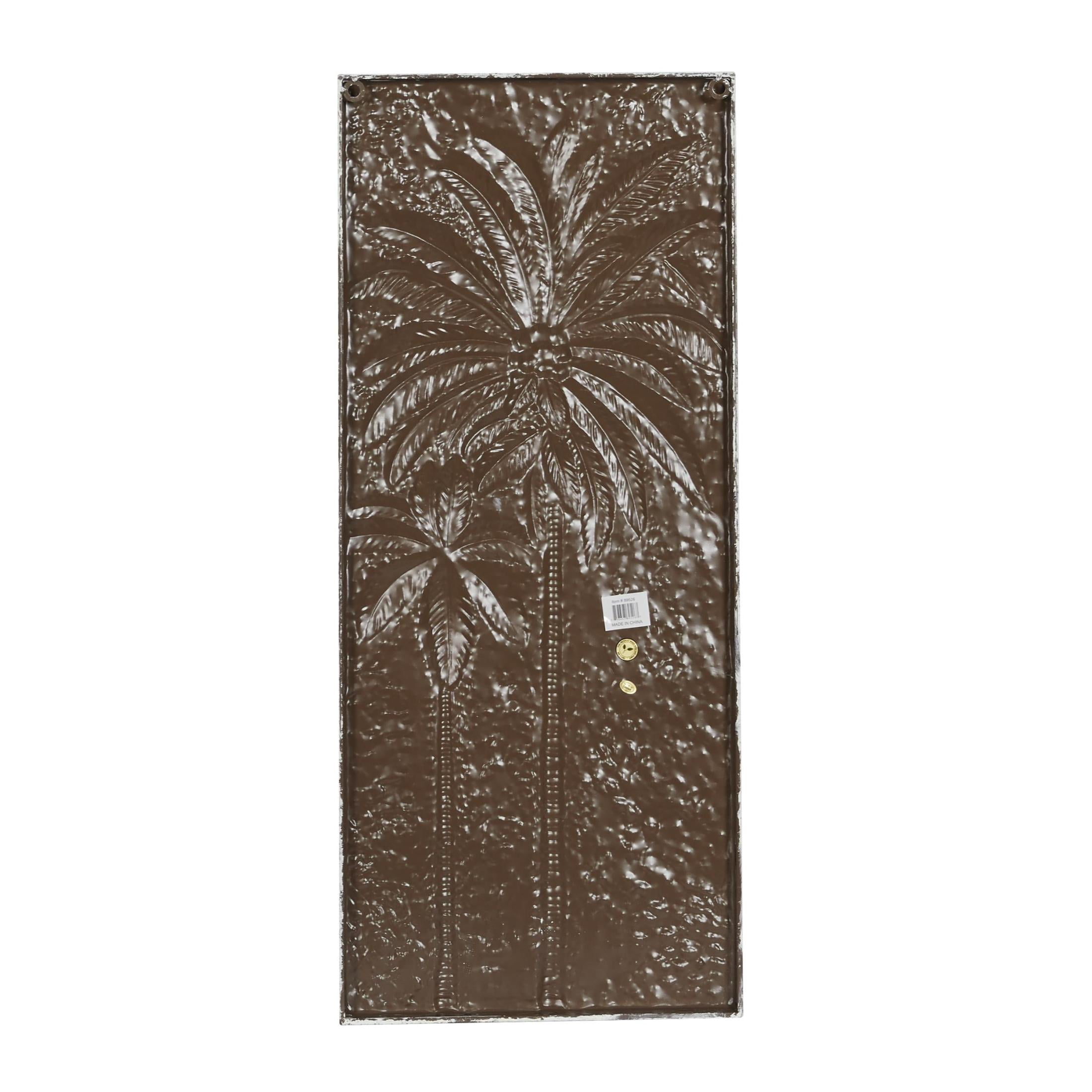 DecMode Gold Metal Relief Panel Palm Tree Wall Decor with Cream Textured Backing