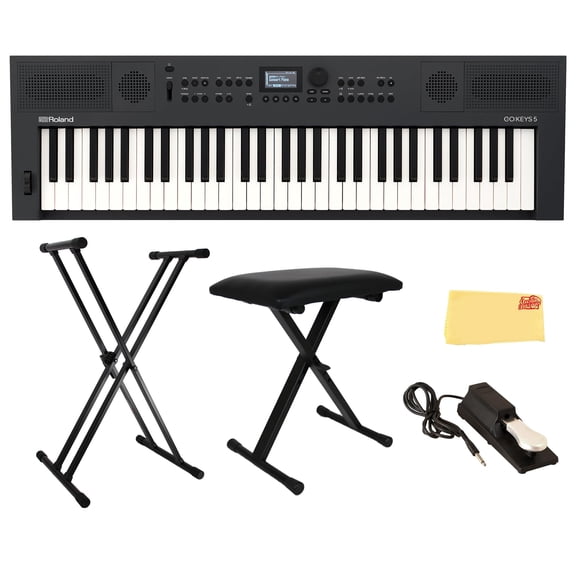 Roland GO:KEYS 5 Graphite Music Creation Keyboard Bundle with Adjustable Stand, X-Style Keyboard Bench, Sustain Pedal, Online Piano Lessons, and Austin Bazaar Polishing Cloth