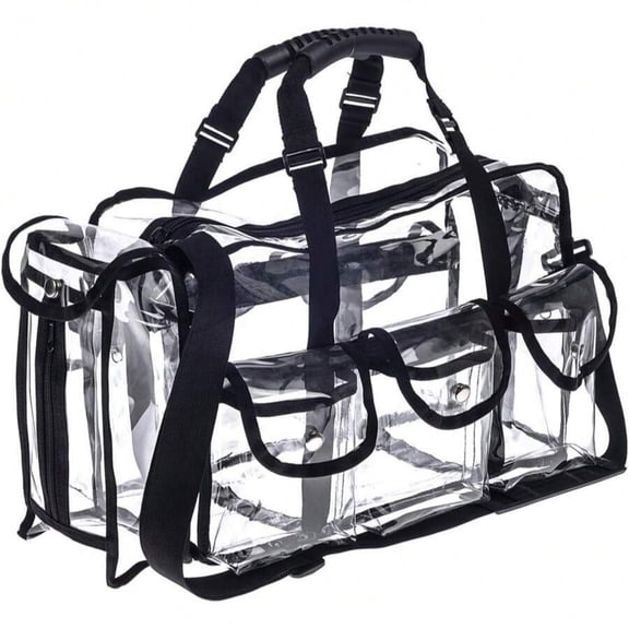 1PC Professional Clear PVC Makeup Organizer Bag - 6 External Pockets & Tissue Holder, Transparent Vinyl Travel Cosmetic Carry-All for MUA & Artists