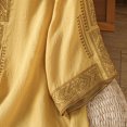 thumbnail image 4 of DeHolifer T-Shirts for Women Cotton Linen 3/4 Sleeve Embroidered Retro Printed Crewneck Casual Loose Blouse Yellow L, 4 of 8