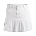 thumbnail image 2 of PENGXIANG Women‘s Slim Ruffle Pleated Denim Skirts Y2K A-Line Short Jean Mini Skirts White L, 2 of 8
