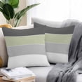 thumbnail image 2 of Grey Sage Outdoor Pillow Covers Set of 2 Green and White Striped Geometric Waterproof Throw Pillow Case Decorative Square Cushion Cover for Patio Couch Garden Balcony, 26"x26", 2 of 9