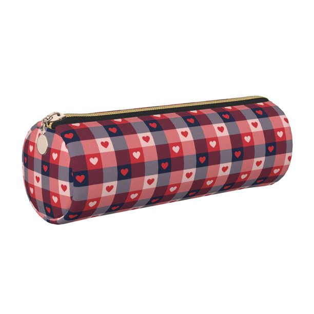 Disketp Heart Plaid Estuche Organizador de Lápices de Cuero, Estuche de Oficina con Cremallera para Bolígrafo y Lápiz