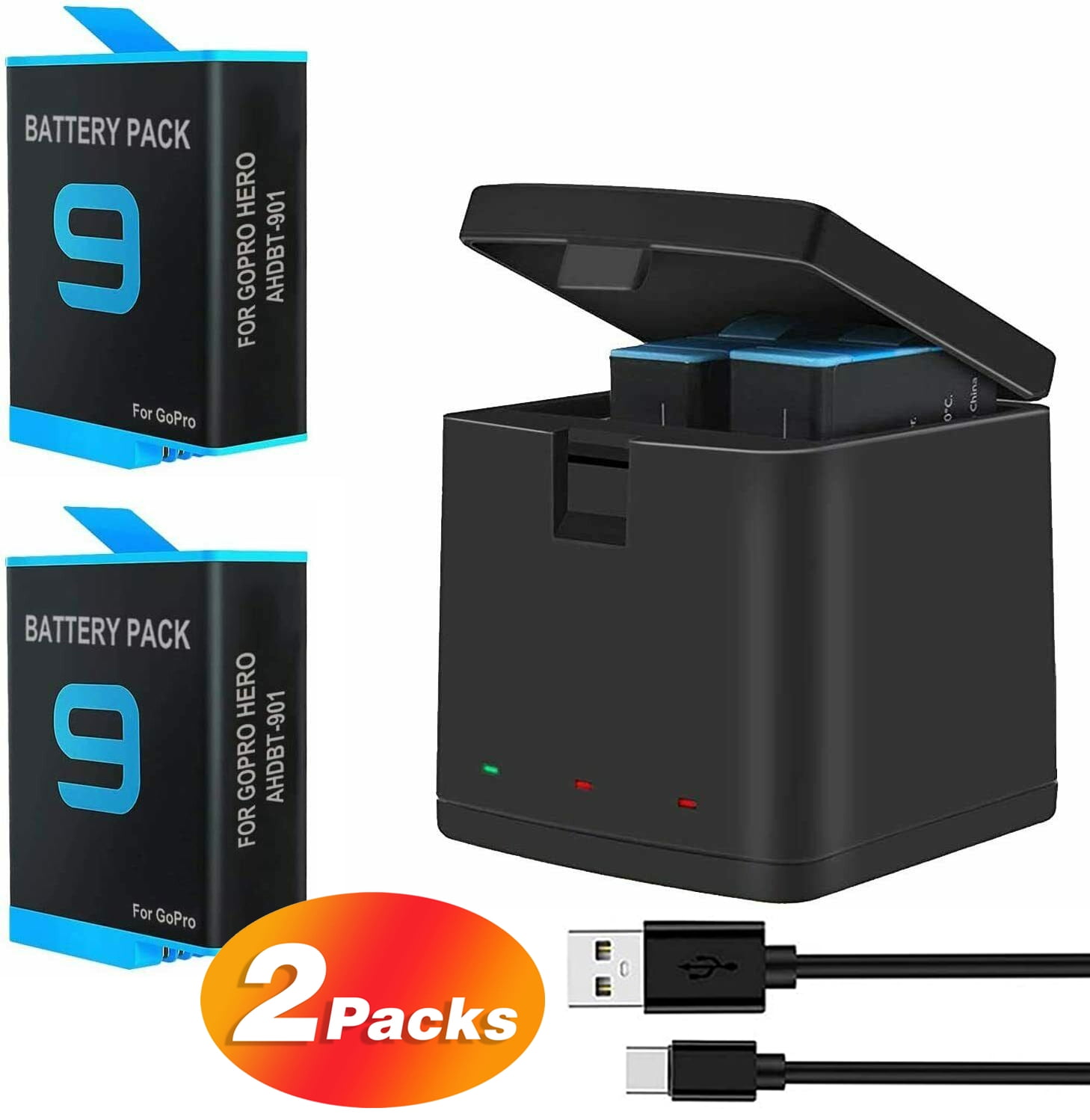 3 in 1 Battery Station for GoPro hero10 pro, 2 Pack Compatible with GoPro Hero 9 /10 Black AHDBT-901 - Walmart.com