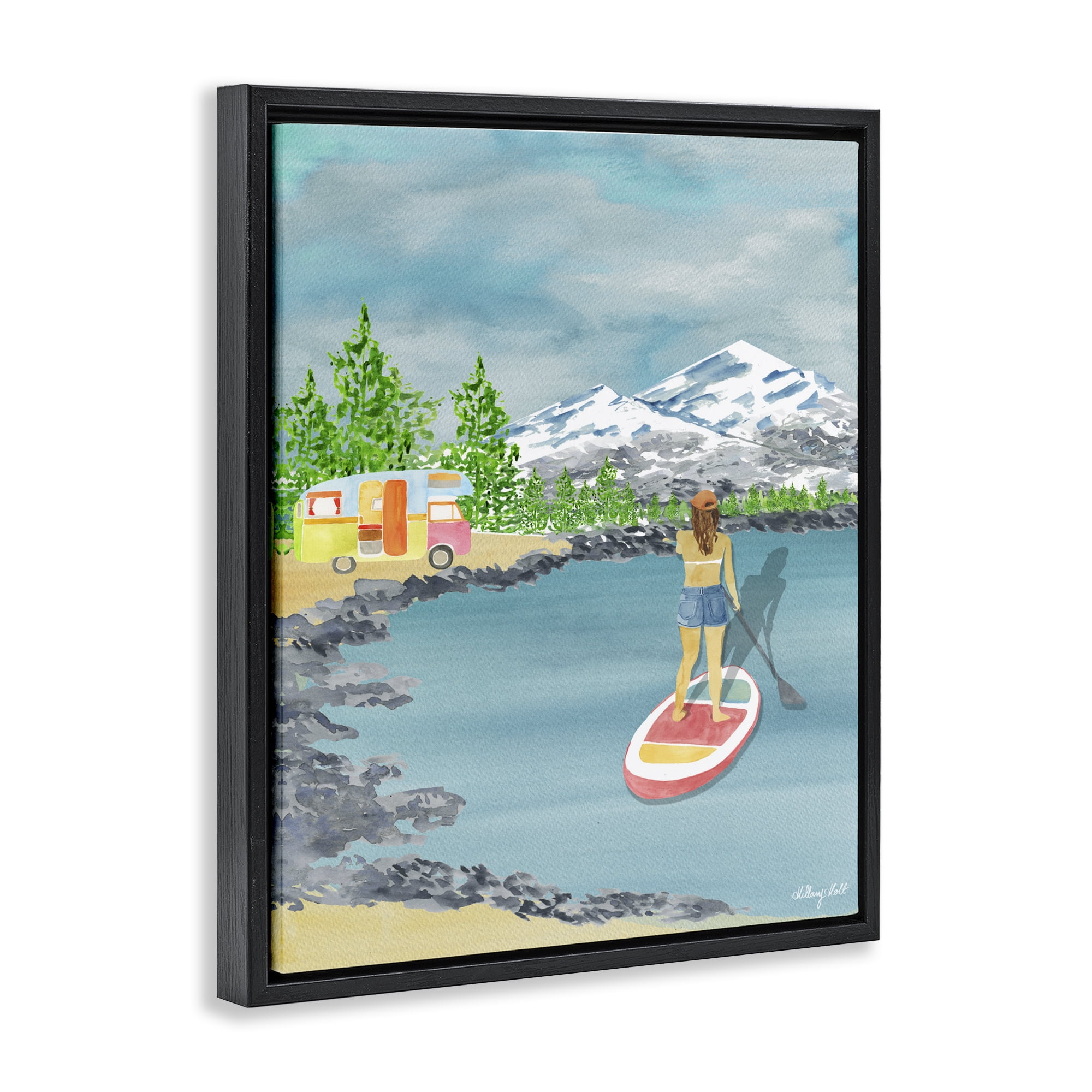 Stupell Industries Lake Tahoe Paddle Boarding Black Framed Floater Canvas Wall Art, design by Hillary Holt